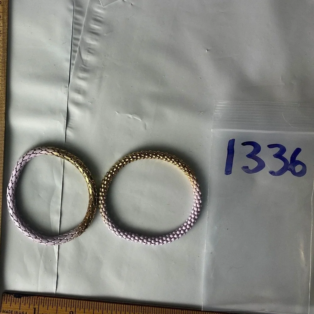 Set of 2 Gold Tone Purple‎ Beaded Stretch Bracelets